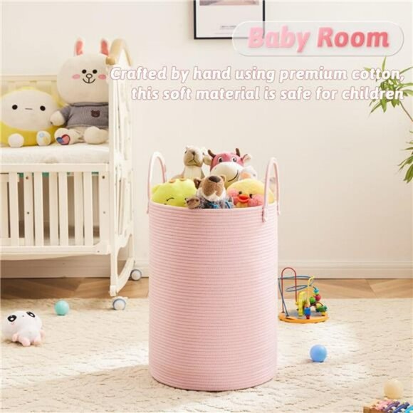 Woven Cotton Rope Laundry Basket Decorative Storage Hamper 60L for Clothes - Picture 4 of 7